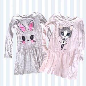 H&M Kids (4-6yr) lightweight thin - Bunny and Cat Design in Pink and Gray